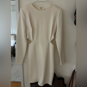 Express Cream Long-Sleeve Cutout Waist Dress